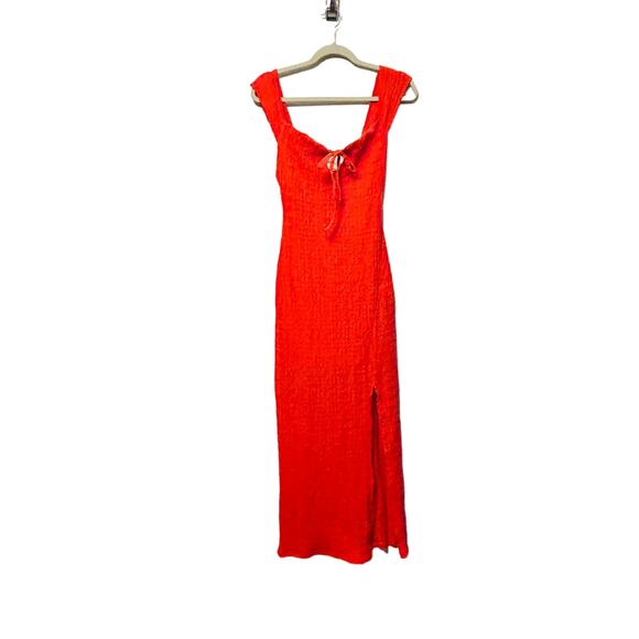 NEW Free People Eleni Stretch Bodycon Midi Dress Size XS Blood Orange Twee Femme - Picture 3 of 12